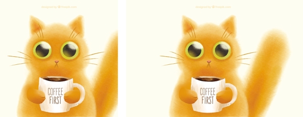 可爱的小猫和一杯咖啡