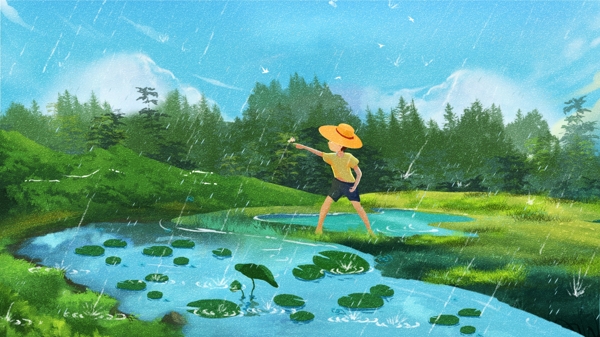 中國(guó)風(fēng)24節(jié)氣之谷雨插畫