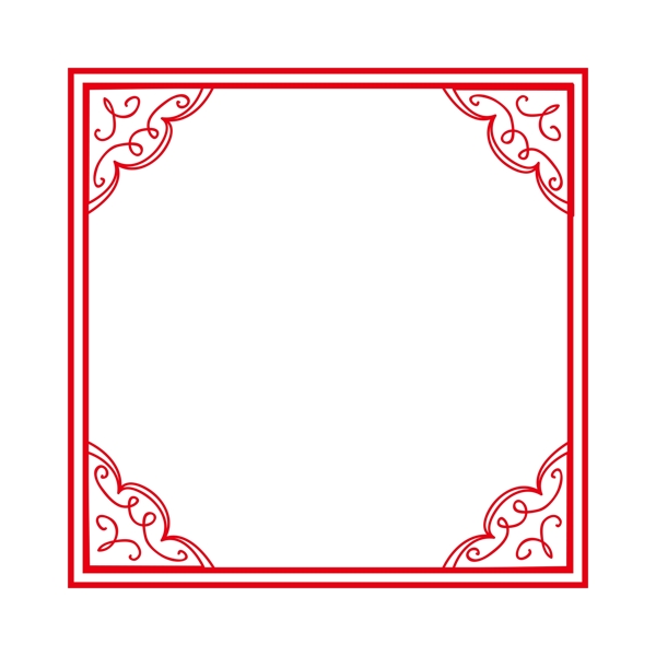 简约矩形花边中国风红色纹理边框