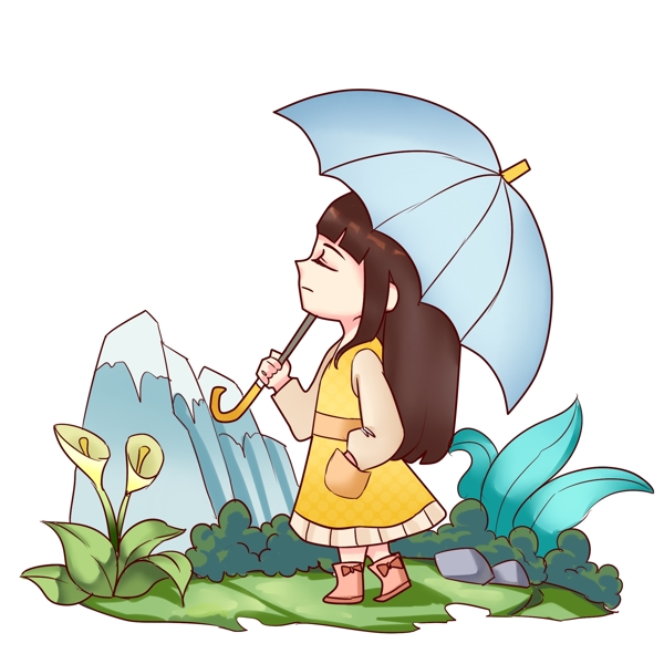 清明节打伞的小女孩