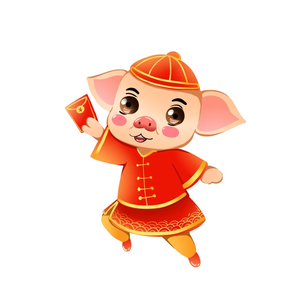 2019春节猪年发红包生肖猪可爱猪喜庆商用原创手绘插画ip形象元素