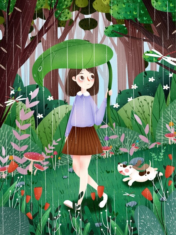小清新二十四節(jié)氣谷雨插畫