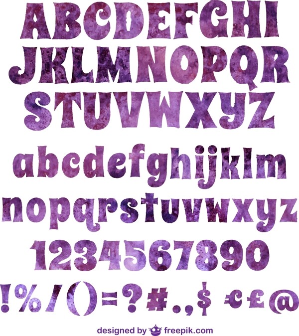 紫色大小写字母与符号矢量图