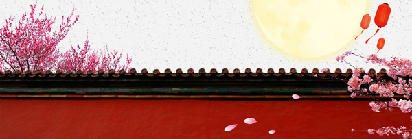 粉色花朵屋檐淘寶全屏banner背景
