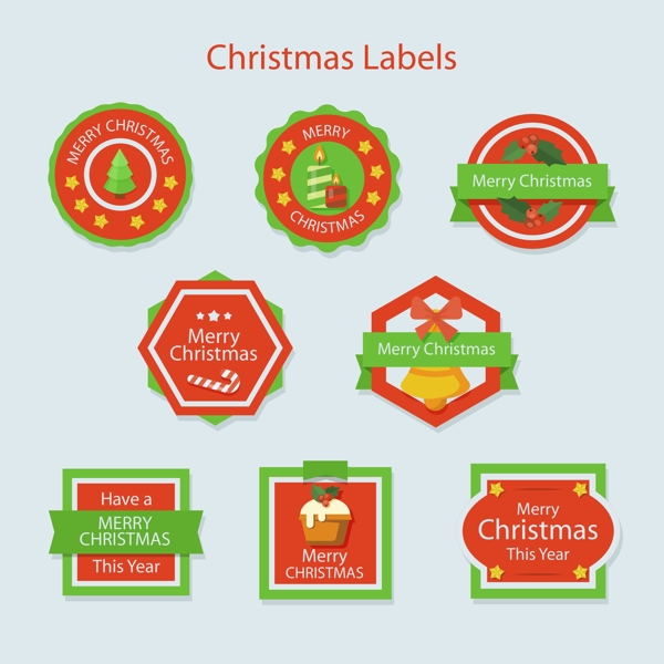 红色和绿色的圣诞标签素材