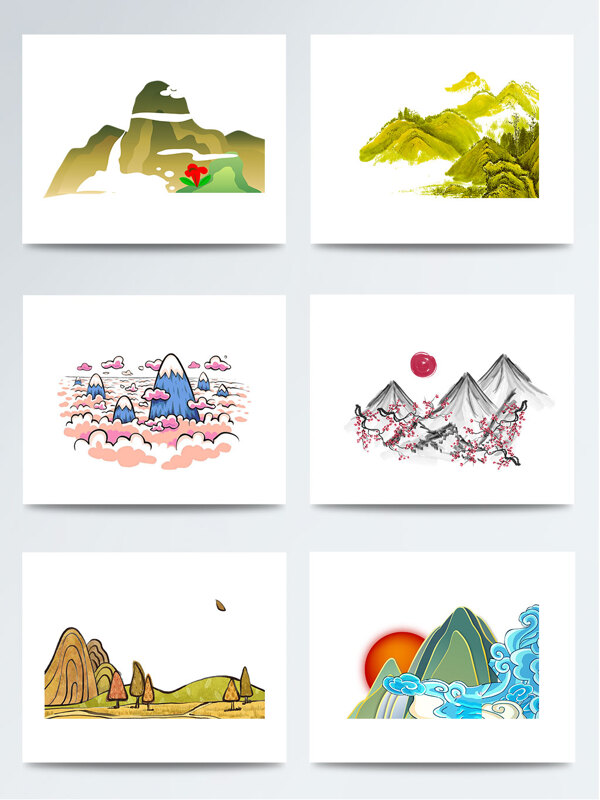 中國(guó)風(fēng)國(guó)畫山PNG元素圖