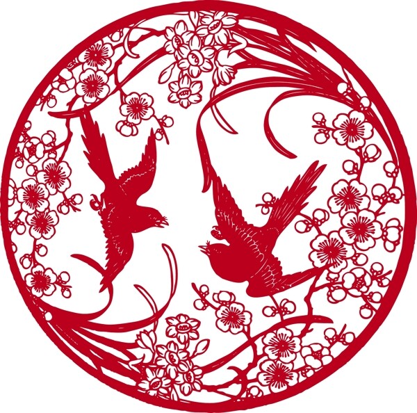 梅花剪紙圖案矢量素材
