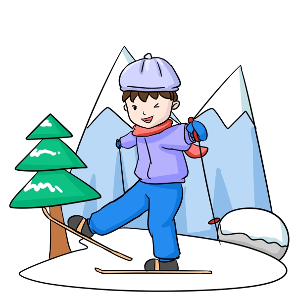 冬季旅游男孩滑雪卡通