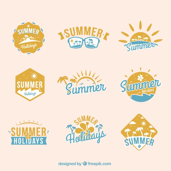 夏天復古風格貼紙圖標