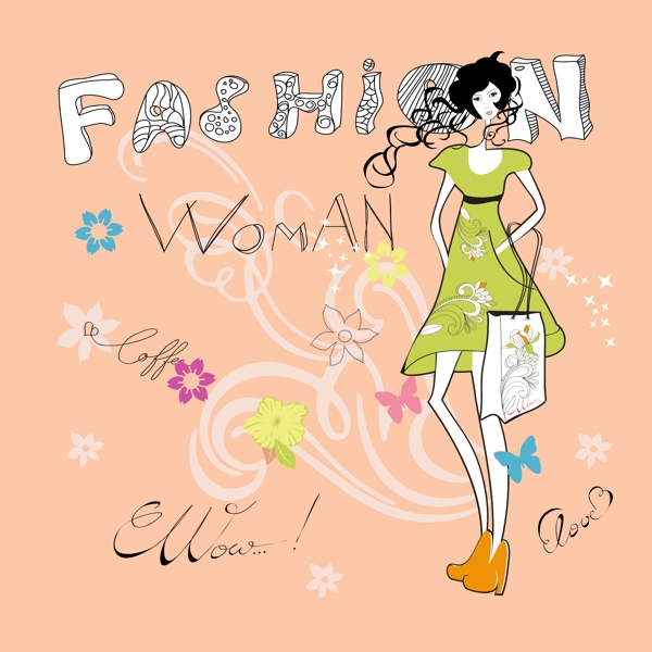 印花矢量圖圖文結(jié)合文字英文女人免費(fèi)素材