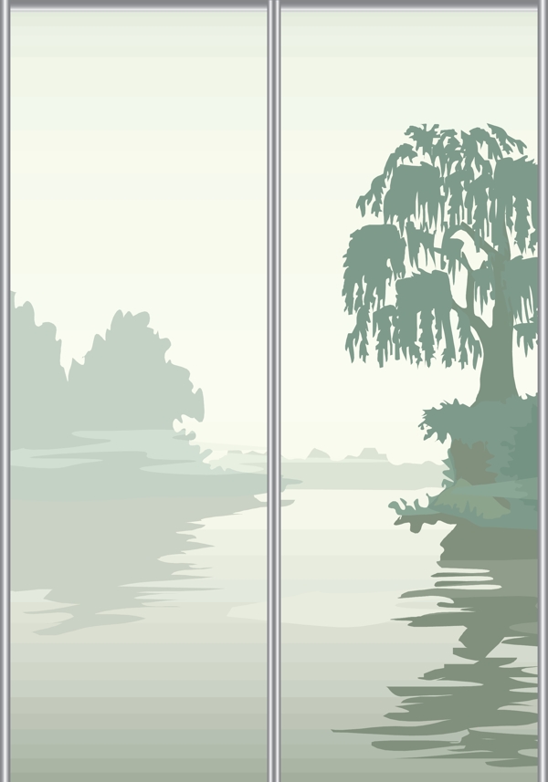 中國(guó)風(fēng)垂柳玻璃移門圖片大全編號(hào)dls293