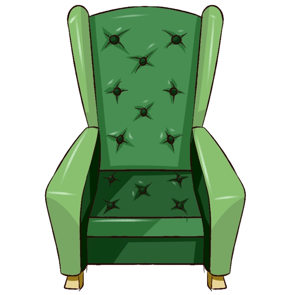 原创手绘家具欧式单人沙发绿色简约素材