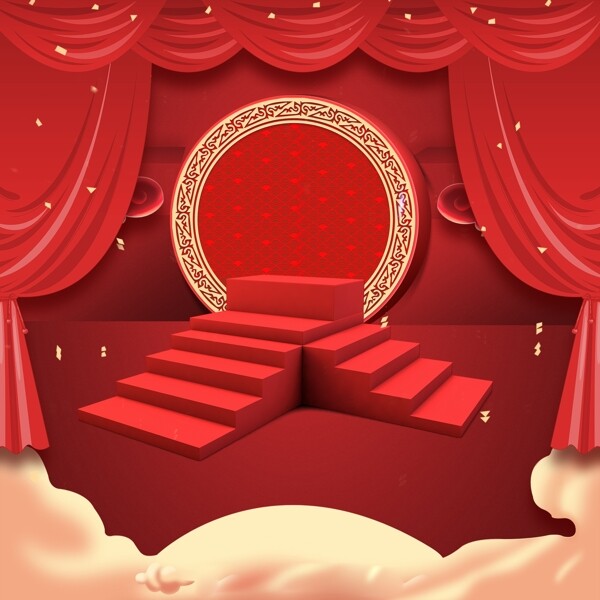 红色展示台的主图背景