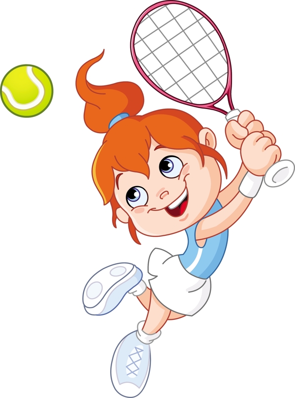 卡通女孩打网球矢量素材