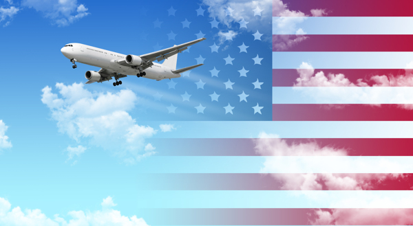 天空中的飞机与美国国旗图片