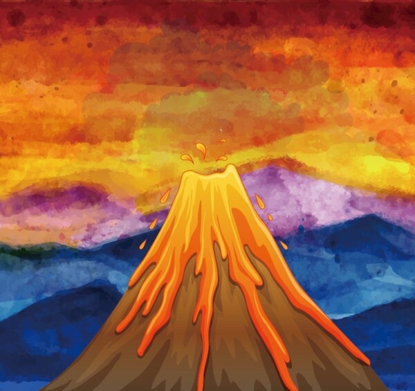 夕阳下的山脉火山爆发