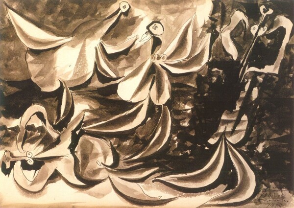 1932Femmesjouantauborddelamer西班牙画家巴勃罗毕加索抽象油画人物人体油画装饰画