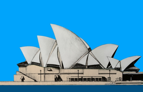 手绘风景图悉尼歌剧院