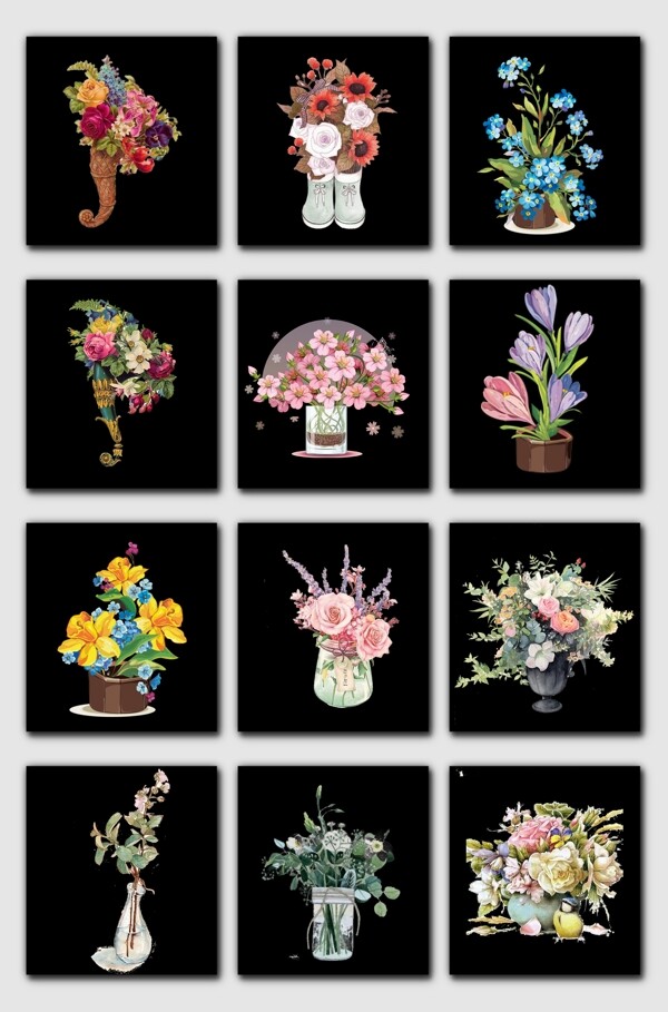 高清免抠装饰花卉花瓶