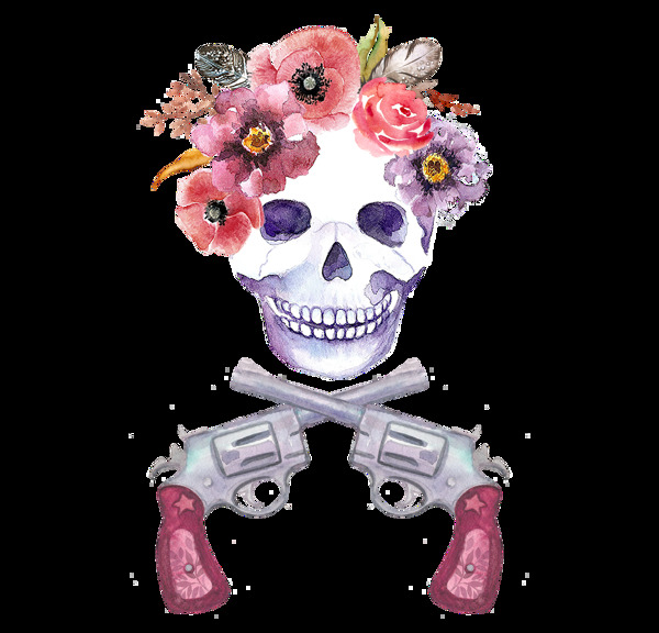彩绘骷髅头与花装饰图案