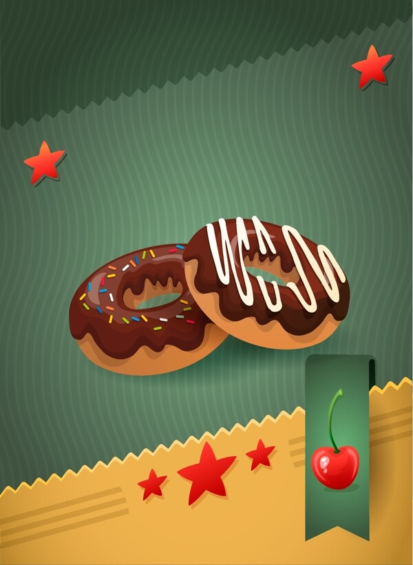 卡通矢量甜甜圈甜品美食宣传海报背景素材