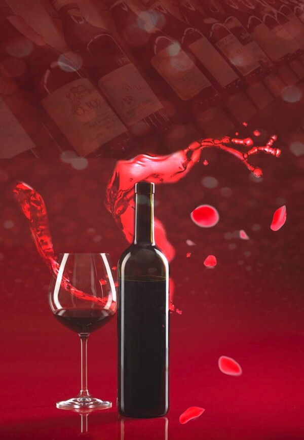 红色葡萄酒玫瑰花海报