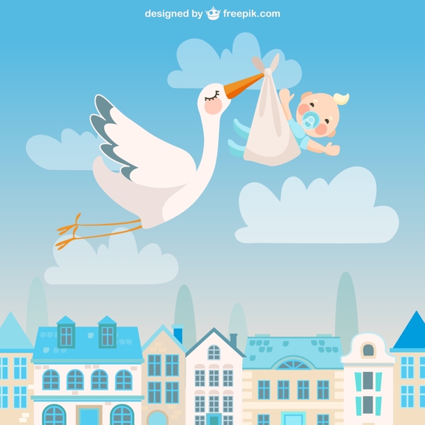 送子鹤和婴儿插画