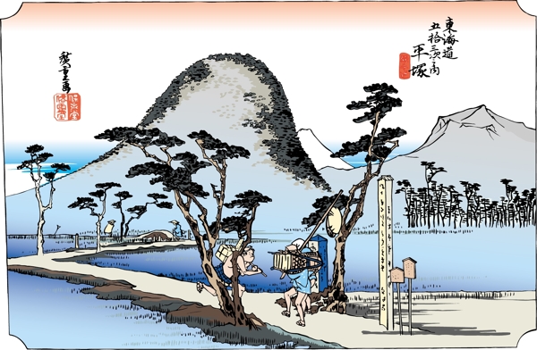 日本浮仕繪與彩繪風景和人物圖片