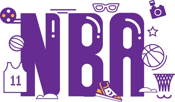紫金色NBA字体及元素插画设计