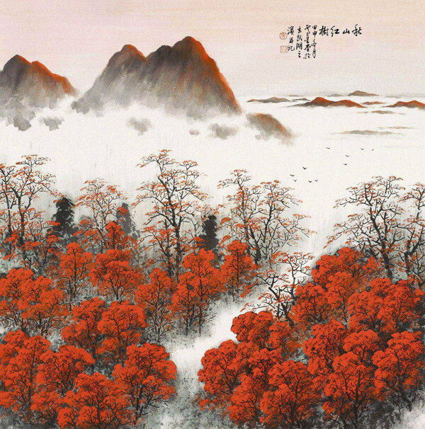 秋山红树背景墙素材