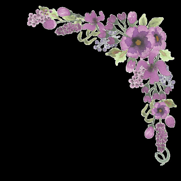 紫色花卉边框卡通透明素材