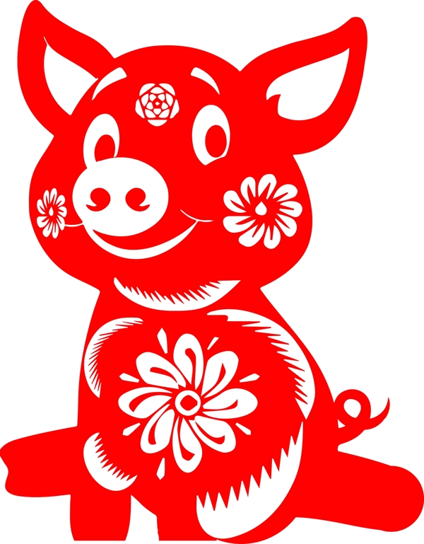 豬年紅色創(chuàng)意剪紙豬元素