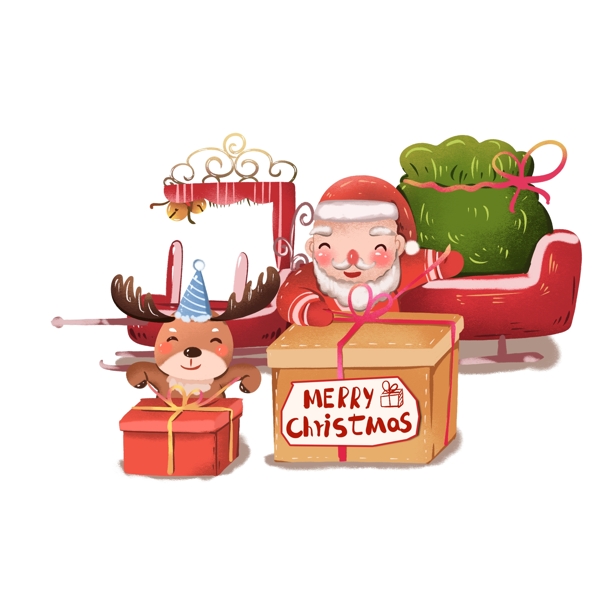圣诞节圣诞老人礼盒创意配图