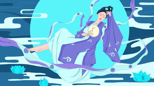 中国风美女飘逸腰带仙境插画