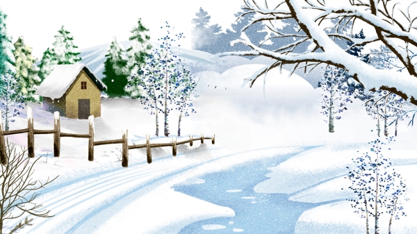手绘冬季雪景背景设计