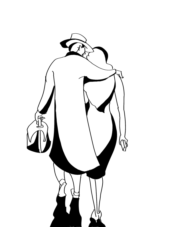 男女散步黑白装饰图片