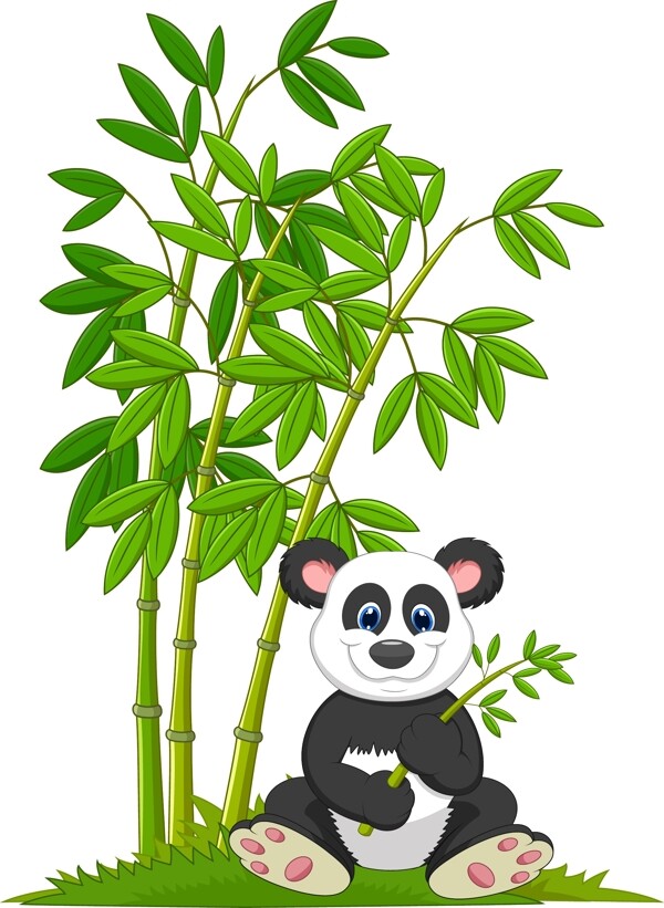 熊貓和竹子插畫