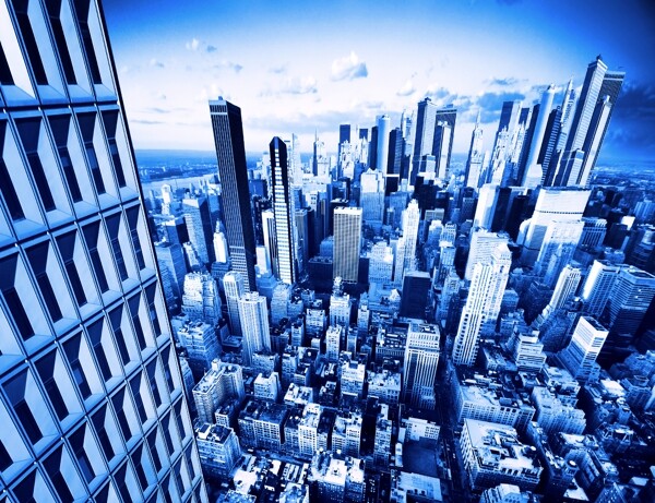 蓝色未来城市鸟瞰图片
