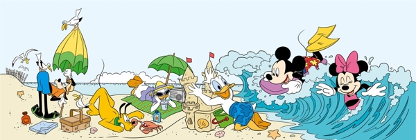 迪士尼米奇唐老鸭沙滩嬉戏图片