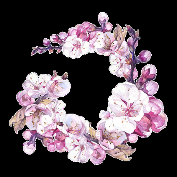 浪漫紫色水彩手繪花環(huán)裝飾元素