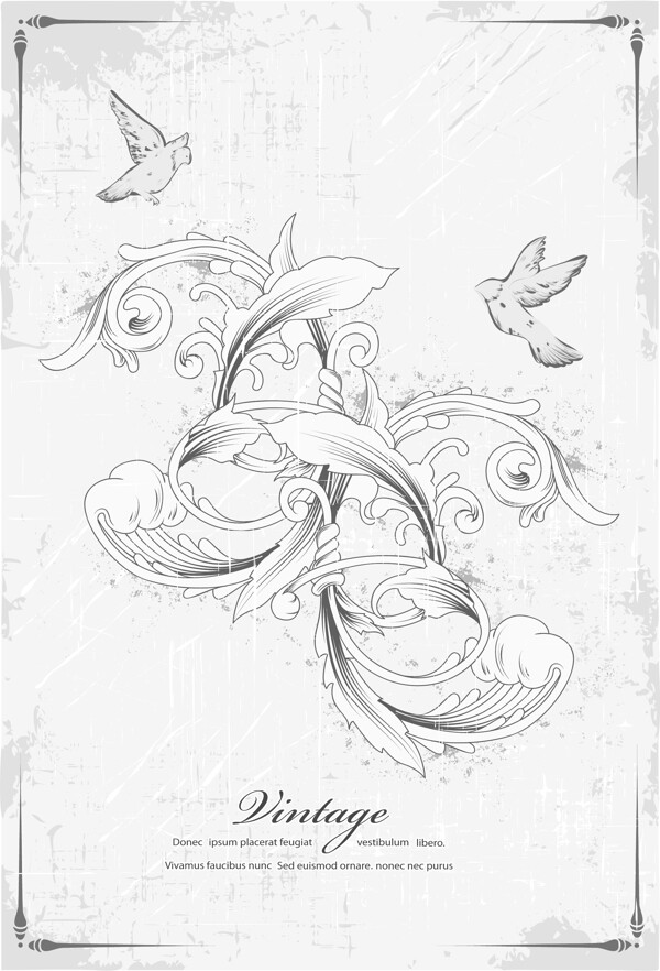 花卉矢量插畫的鳥