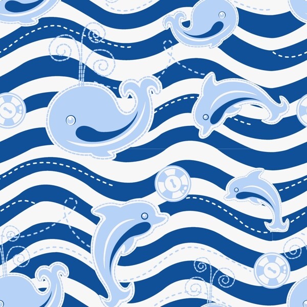 卡通矢量波浪里的海豚图片