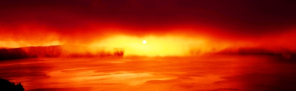 红色夕阳油画床头画框