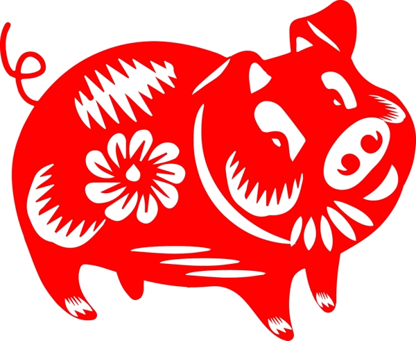 豬年紅色創(chuàng)意剪紙豬元素