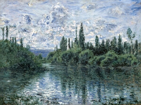 美丽湖边树林倒影风景油画背景墙素材