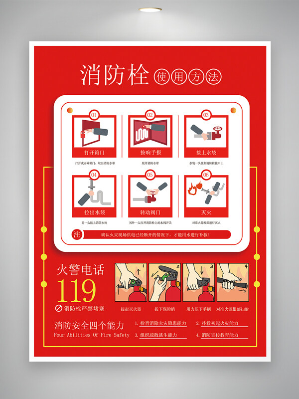 消防栓滅火器使用方法宣傳安全海報(bào)