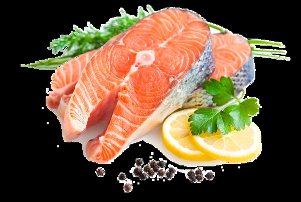 新鮮三文魚(yú)排與檸檬