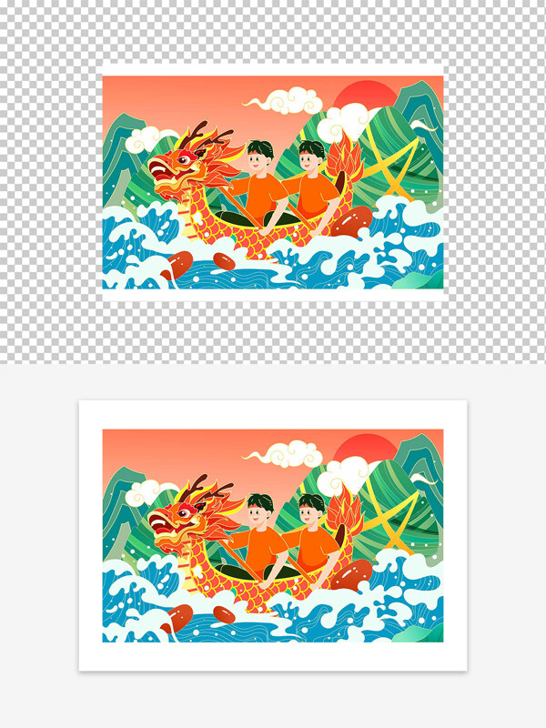 國(guó)潮端午節(jié)賽龍舟傳統(tǒng)節(jié)日浪花龍船插畫