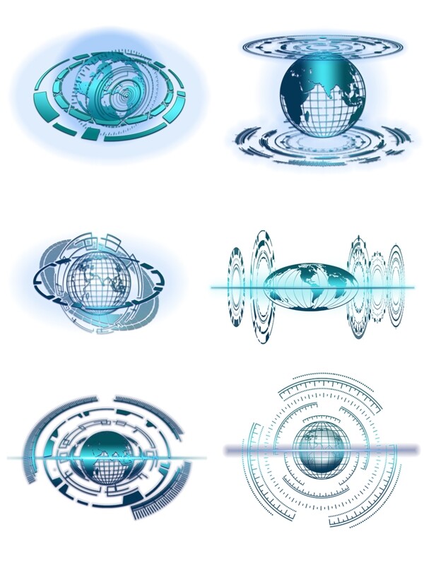 蓝色科技科幻未来地球装饰图案设计元素套图