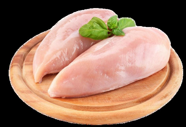 新鮮的生雞胸肉與羅勒葉